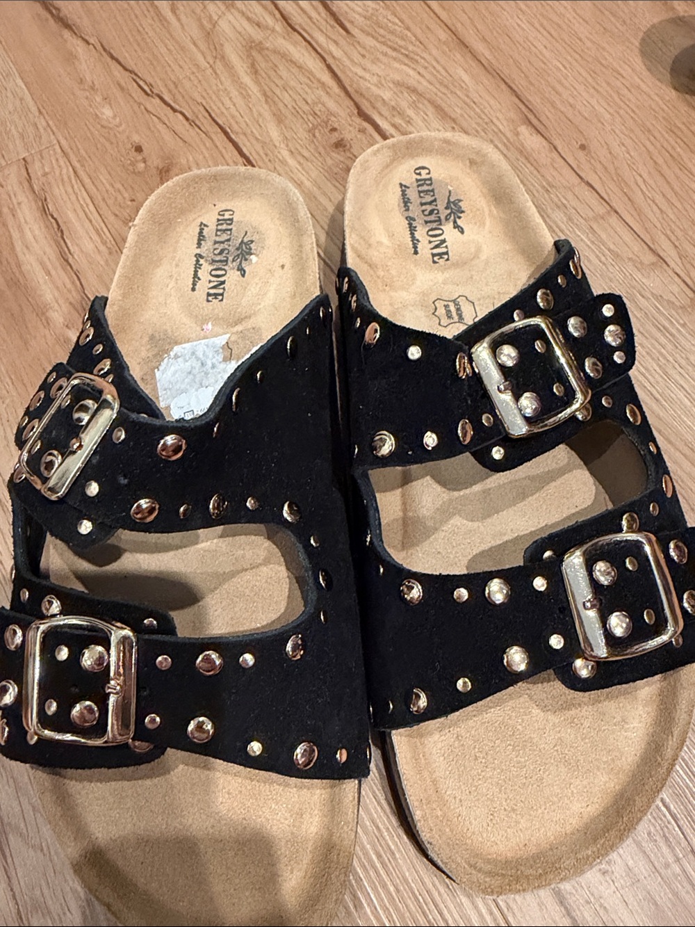 NWOT - Black Studded Double-Buckle Slide Sandals